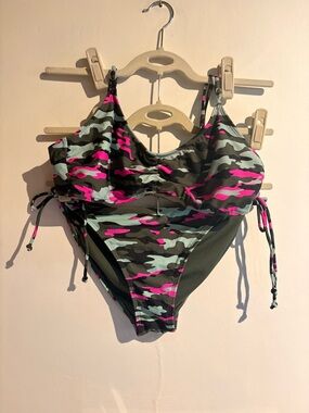 Camo print with pink bikini